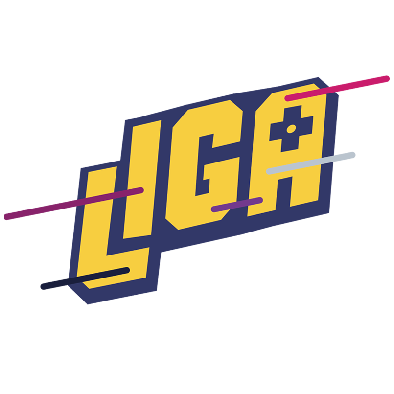 Logo trabalho LIGA, consiste na palavra LIGA em amarelo com contorno em azul.