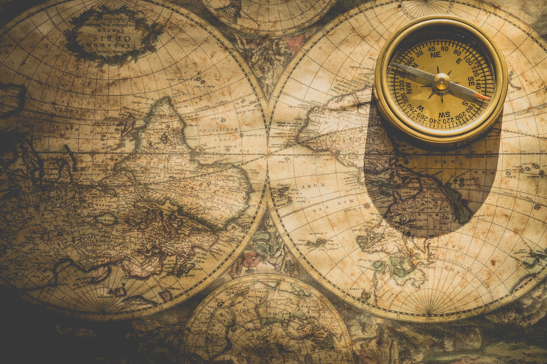 A map and a compass.